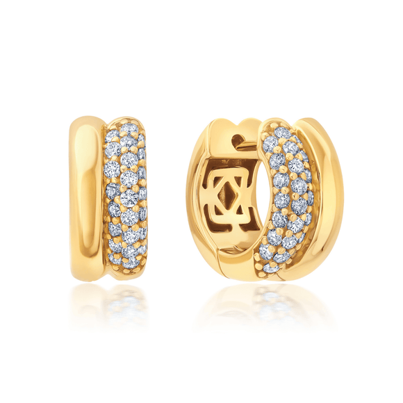 Plain & Pave Huggie Hoops in Gold