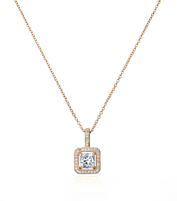 Princess Cut Pendant With Halo Finsihed in 18kt Rose Gold 809520N16CZ
