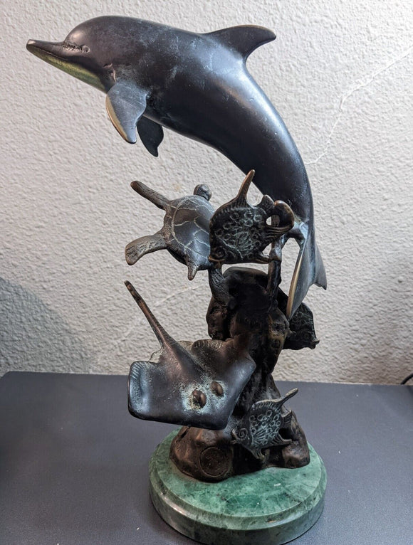San Pacific 30299 Dolphin and Undersea Friends Sculpture Brass 11.5