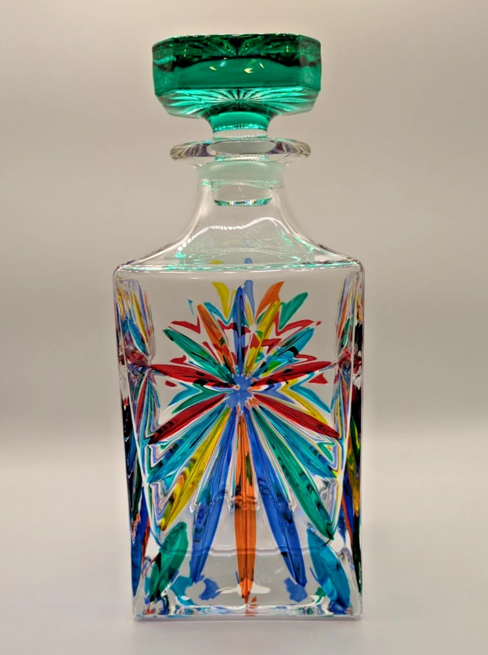Multicolor decanter with green lid