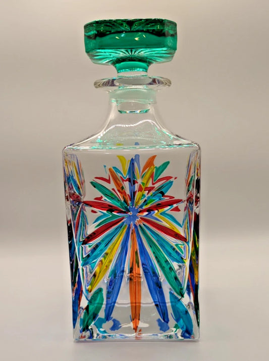 Multicolor decanter with green lid