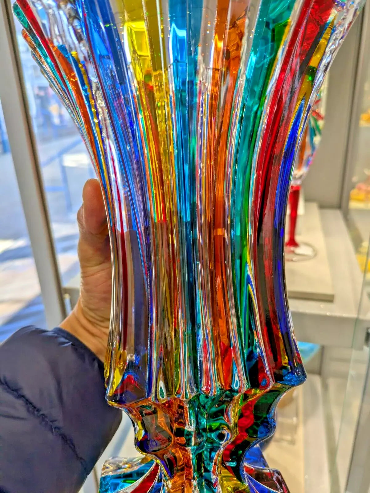 Murano CC Zecchin Large multi color Vase 12" tall on hand.