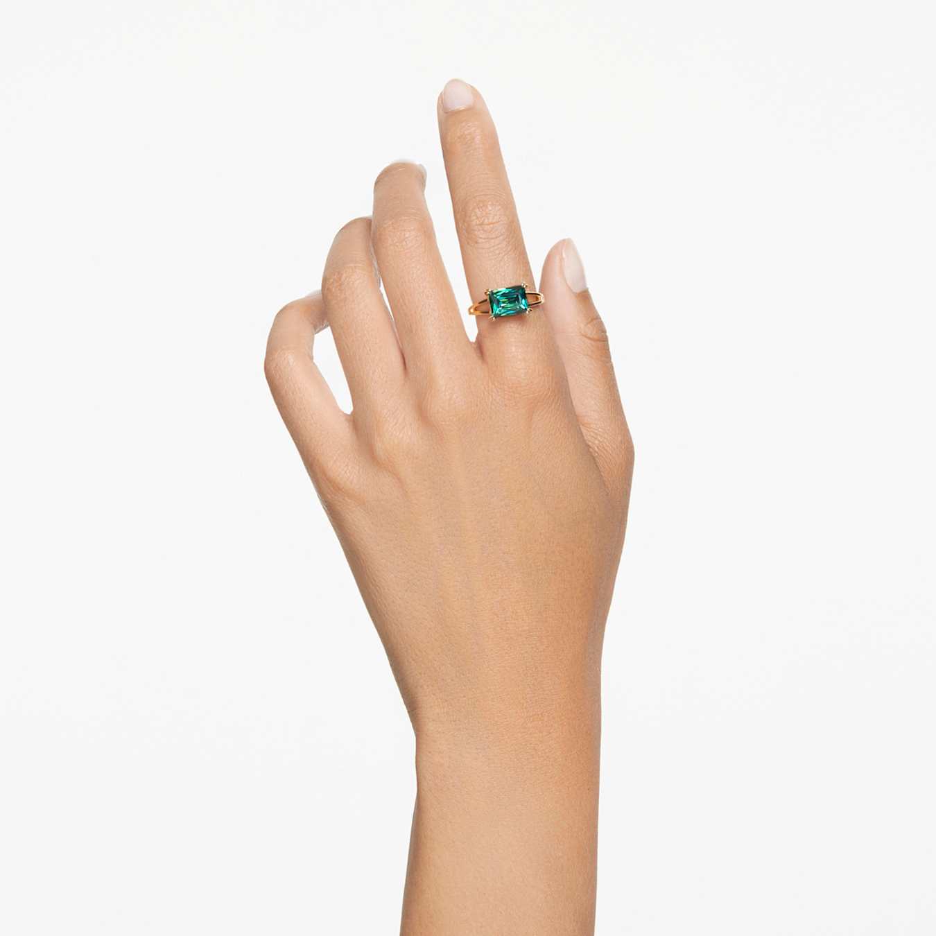 Matrix cocktail ring, Rectangular cut, Green, Gold-tone plated