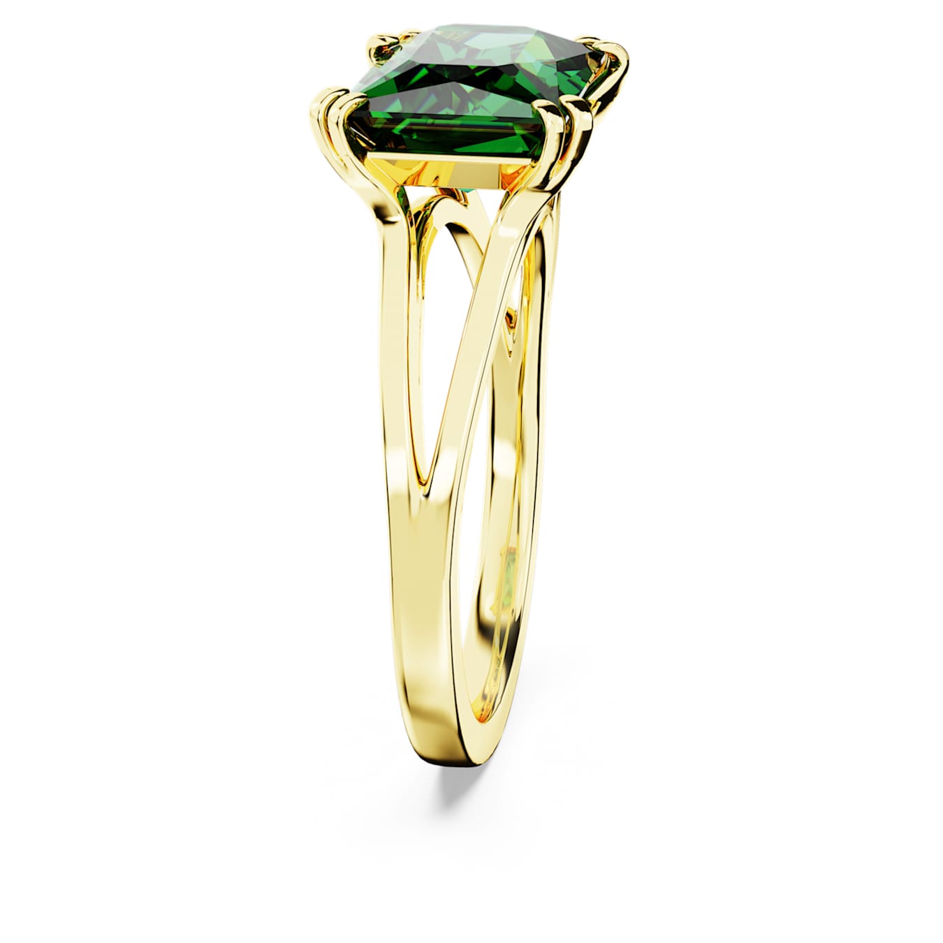 Matrix cocktail ring, Rectangular cut, Green, Gold-tone plated
