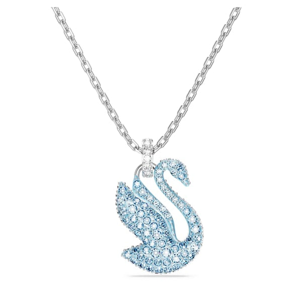 Swarovski Iconic Swan pendant Swan, Medium, Blue, Rhodium plated 5660594