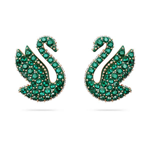 Swarovski Iconic Swan stud earrings Swan, Green, Rose gold-tone plated