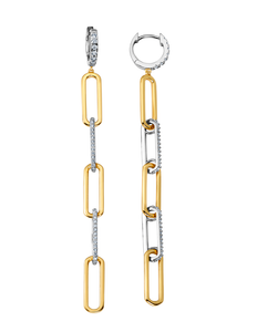 TWO TONE HUGGIE OPEN LINK EARRINGS FINISHED IN PURE PLATINUM & 18KT YELLOW GOLD SKU: 1012112E00CZ