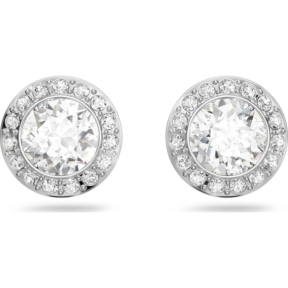Angelic stud earrings Round cut crystal, White, Rhodium plated 1081942 