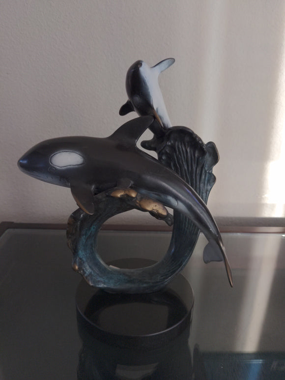Orca Pair on Wave Wave Sculpture by SPI