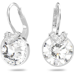 Bella V drop earrings Round cut, White, Rhodium plated 5292855