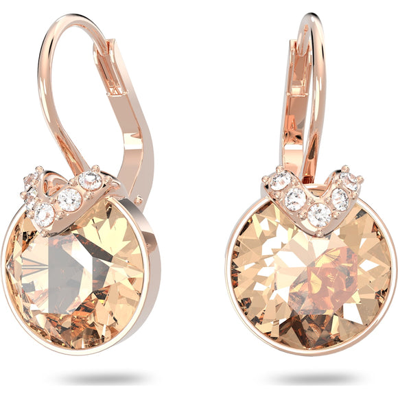Bella-V-earrings, Round, Pink, Rose gold-tone plated