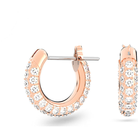 Stone hoop earrings, Small, White, Rose gold-tone plated 5446008