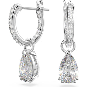 Millenia hoop earrings, Pear cut, White, Rhodium plated 5636716