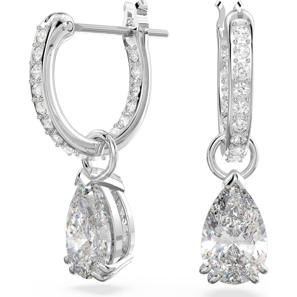 Millenia hoop earrings, Pear cut, White, Rhodium plated 5636716