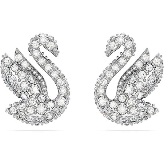 Swarovski Iconic Swan stud earrings, Swan, White, Rhodium plated 5647873