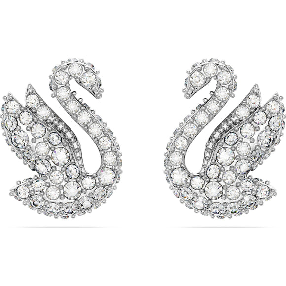 Swarovski Iconic Swan stud earrings, Swan, White, Rhodium plated 5647873