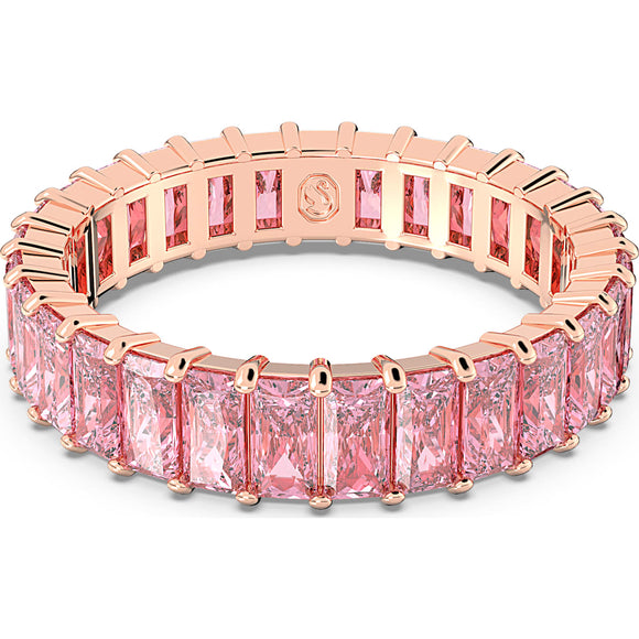 Matrix ring, Baguette cut, Pink, Rose gold-tone plated