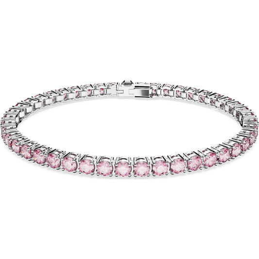 Matrix Tennis bracelet, Round cut, Small, Pink, Rhodium plated