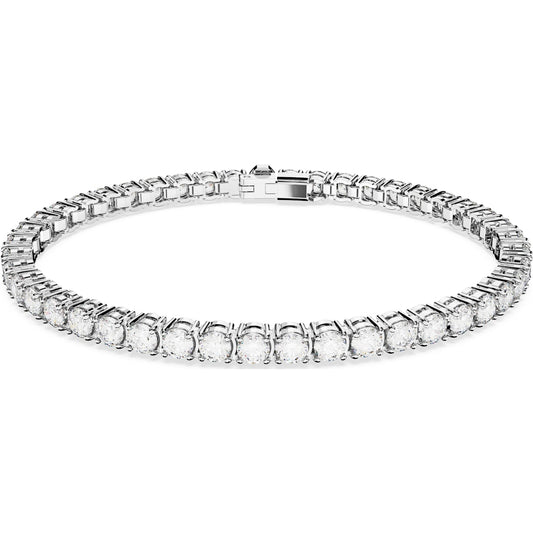 Matrix Tennis bracelet, Round cut, Small, White, Rhodium plated