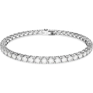 Matrix Tennis bracelet, Round cut, Small, White, Rhodium plated