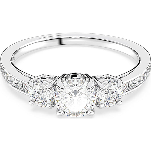 Attract Trilogy ring, Round cut, White, Rhodium plated