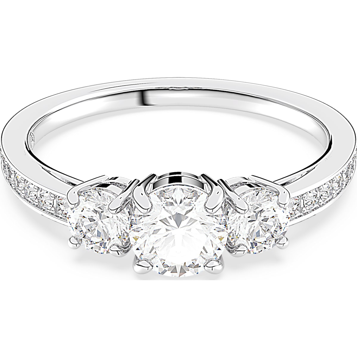 Attract Trilogy ring, Round cut, White, Rhodium plated