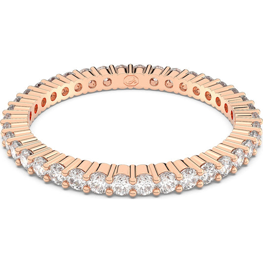 A round-cut white Vittore ring with rose gold-tone plating, from the Swarovski Vittore collection.