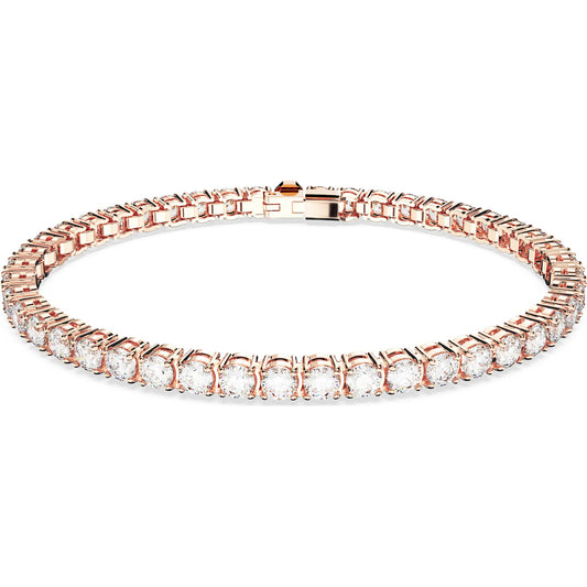 Matrix Tennis bracelet, Round cut, Small, White, Rose gold-tone plated
