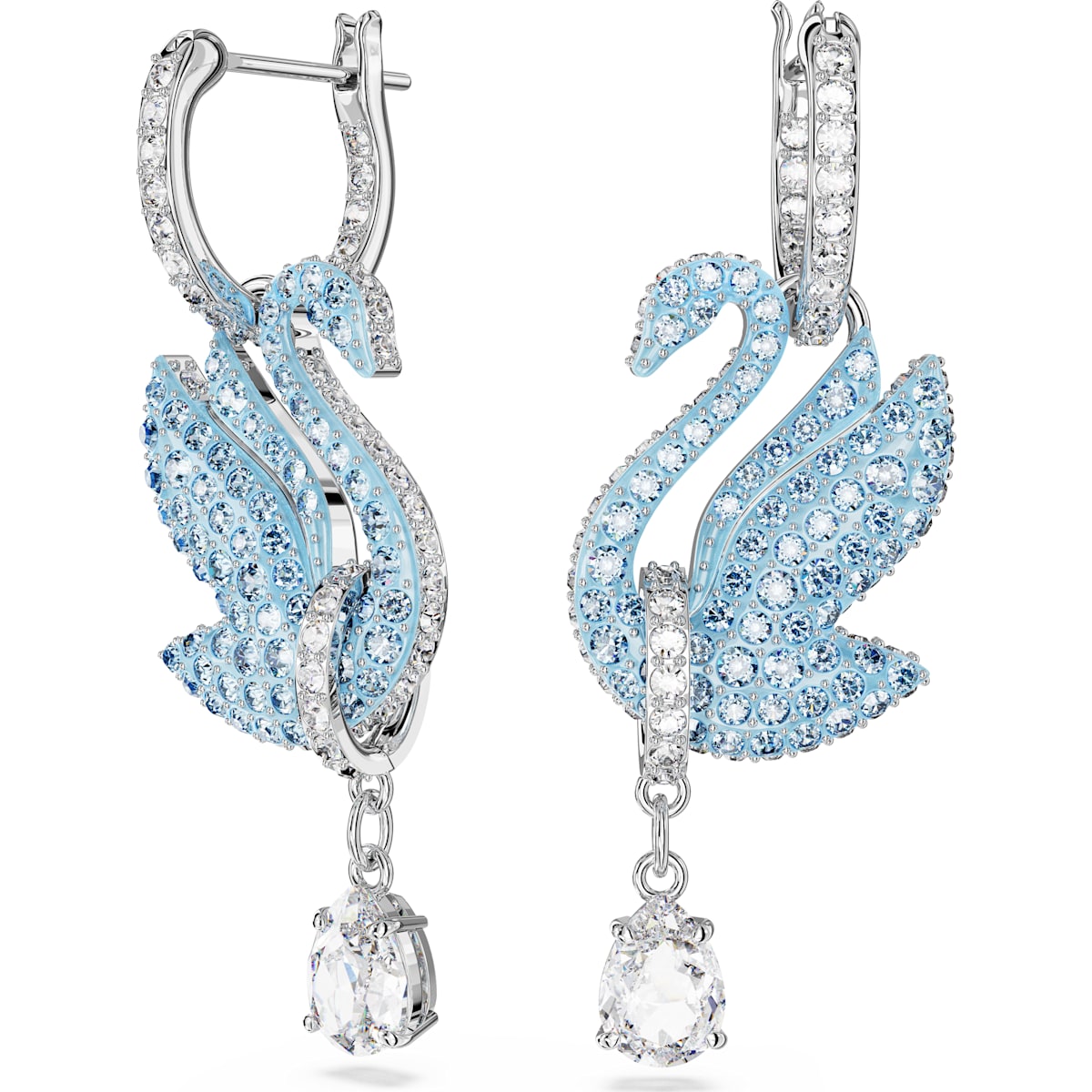 Swarovski Iconic Swan drop earrings, Swan, Blue, Rhodium plated 5660593