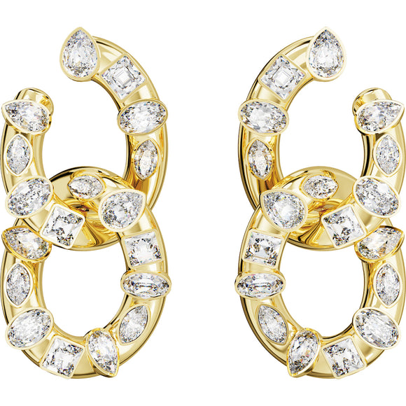 Dextera hoop earrings, Mixed cuts, Interlocking loop, White, Gold-tone plated
5663263
