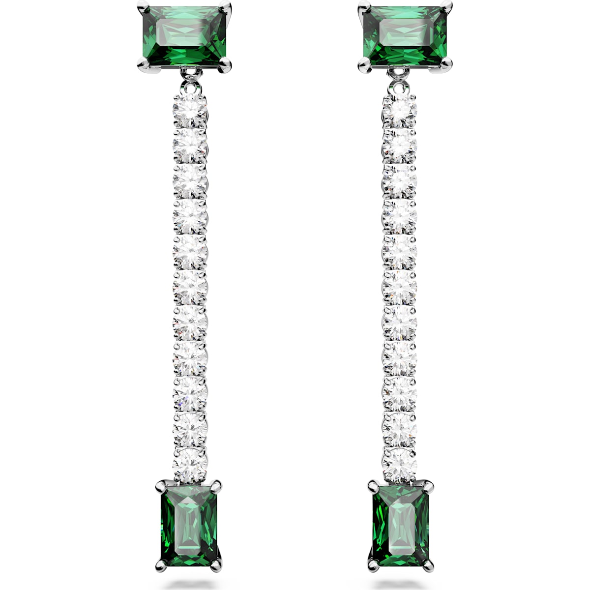 Matrix drop earrings, Mixed cuts, Green, Rhodium plated 5665786