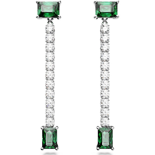 Matrix drop earrings, Mixed cuts, Green, Rhodium plated 5665786