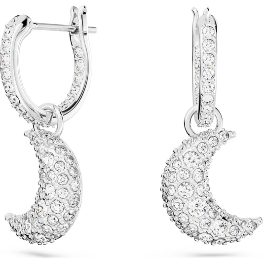 Luna drop earrings, Moon, White, Rhodium plated 5666157