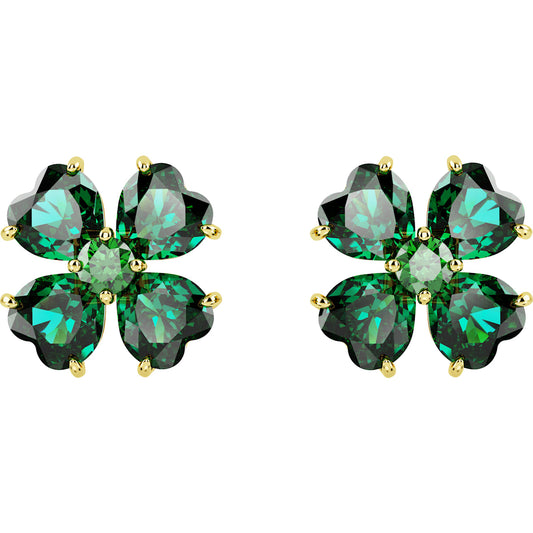 Idyllia stud earrings, Clover, Green, Gold-tone plated
5666236
