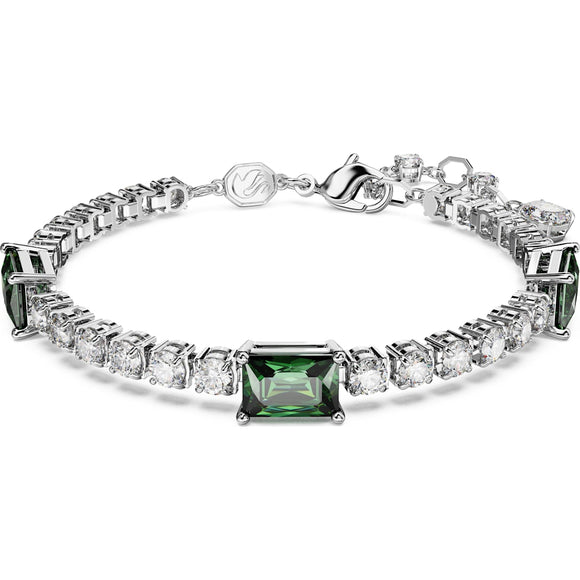 Matrix Tennis bracelet, Mixed cuts, Green, Rhodium plated