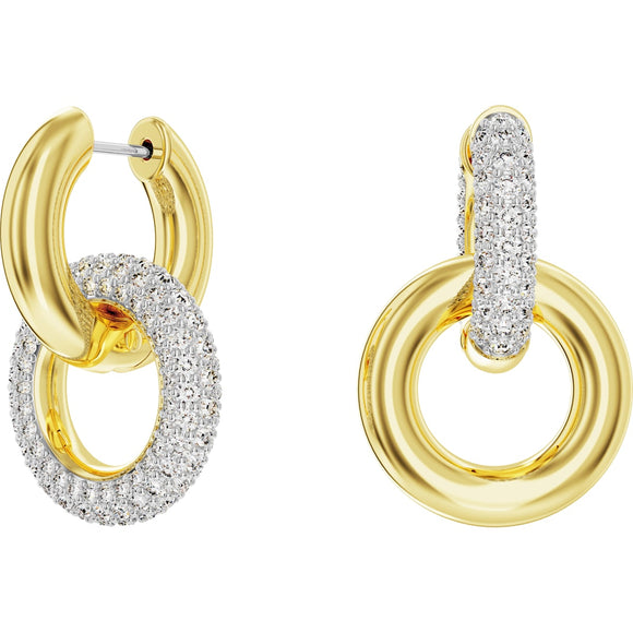 Dextera hoop earrings, Interlocking loop, White, Gold-tone plated
5668818