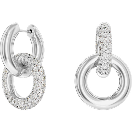 Dextera hoop earrings, Interlocking loop, White, Rhodium plated 5671807