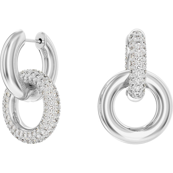 Dextera hoop earrings, Interlocking loop, White, Rhodium plated
5671807