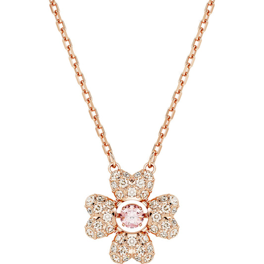 Idyllia pendant, Clover, White, Rose gold-tone plated 5674211