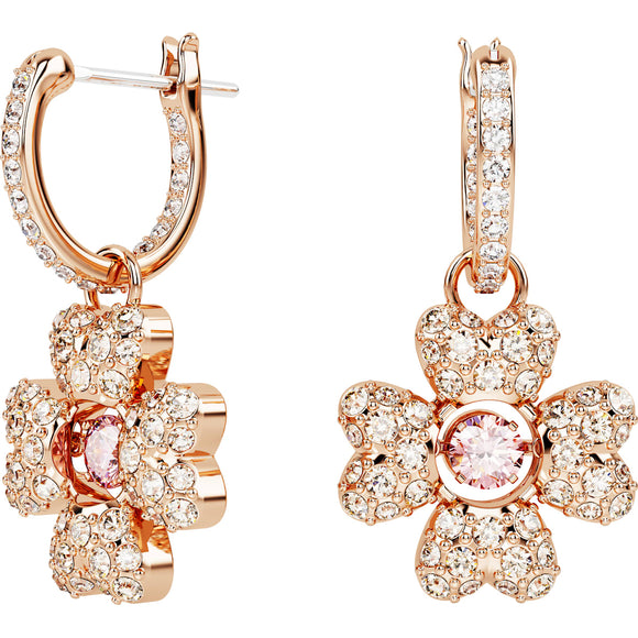 Idyllia drop earrings, Clover, White, Rose gold-tone plated 5674212