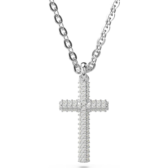 Insigne pendant, Pavé, Cross, White, Rhodium plated 5675577