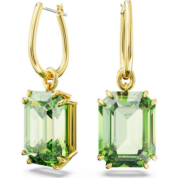 Millenia drop earrings, Octagon cut, Green, Gold-tone plated 5676071