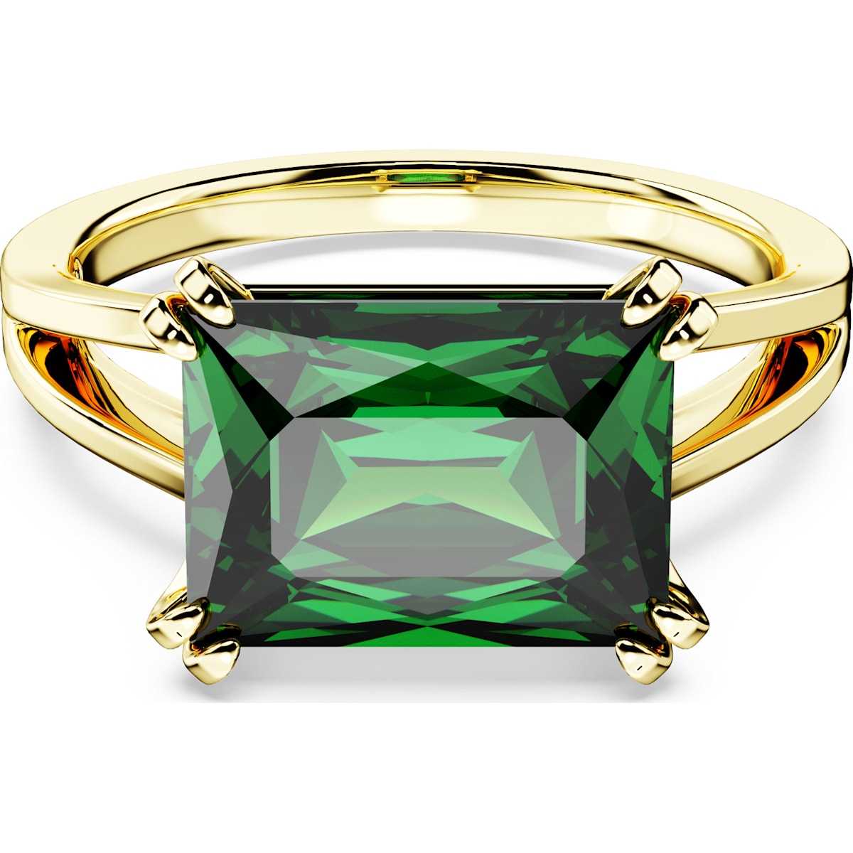 Matrix cocktail ring, Rectangular cut, Green, Gold-tone plated