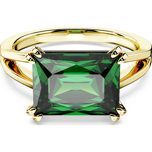 Matrix cocktail ring, Rectangular cut, Green, Gold-tone plated