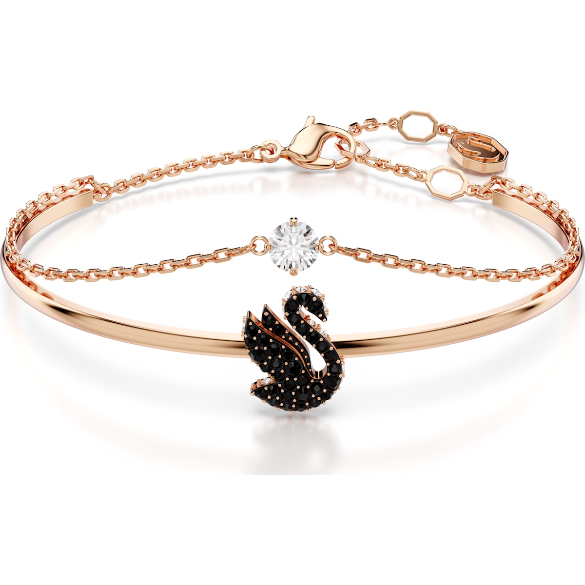 Swarovski Swan bangle, Swan, Black, Rose gold-tone plated 5678048