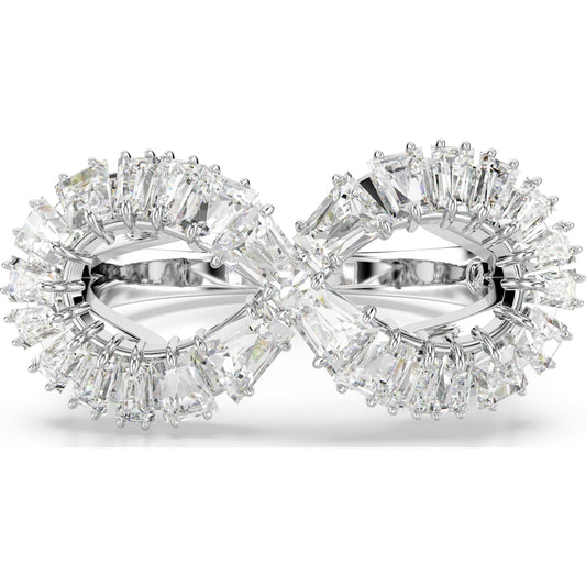 Hyperbola cocktail ring, Infinity, White, Rhodium plated