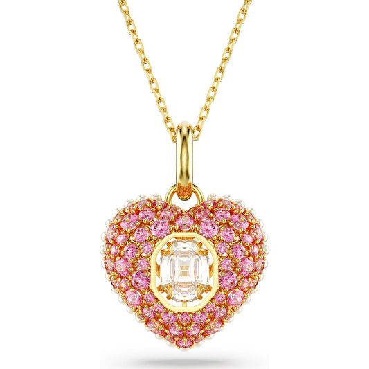 Hyperbola pendant, Octagon cut, Crystal pearls, Heart, Pink, Gold-tone plated 5680784
