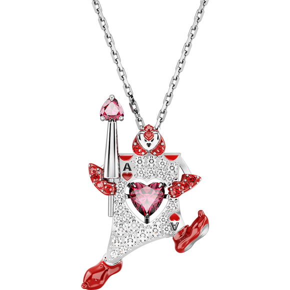 Alice in Wonderland pendant, Playing card, Red, Rhodium plated 5682805