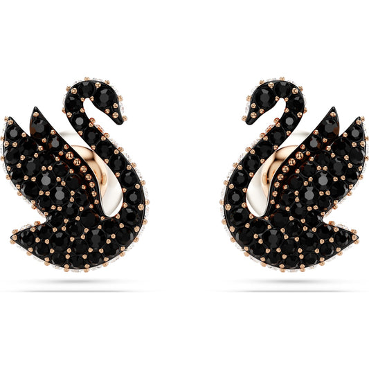 Swarovski Swan stud earrings, Swan, Black, Rose gold-tone plated 5684608