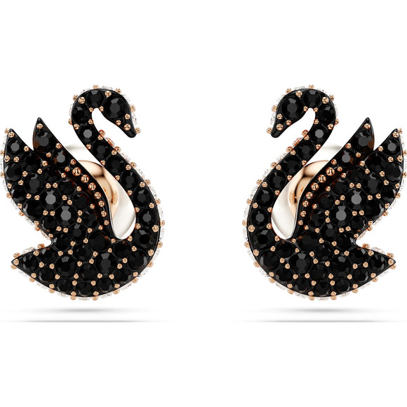 Swarovski Swan stud earrings, Swan, Black, Rose gold-tone plated 5684608